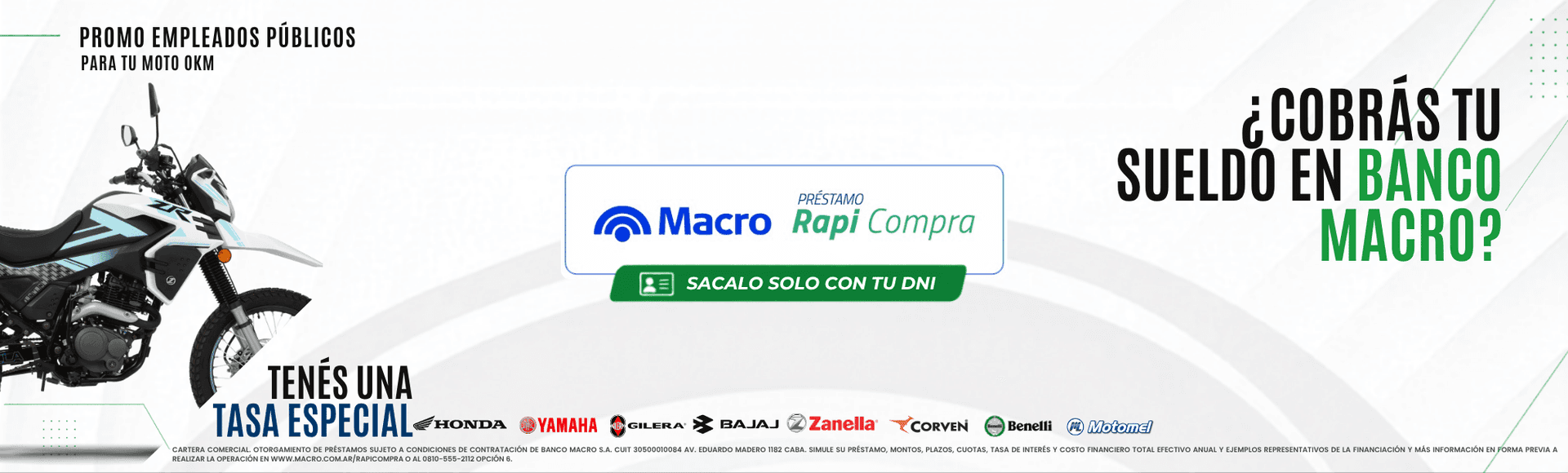 Promo empleados públicos: tasa especial para tu moto 0km cobrando tu sueldo en Banco Macro